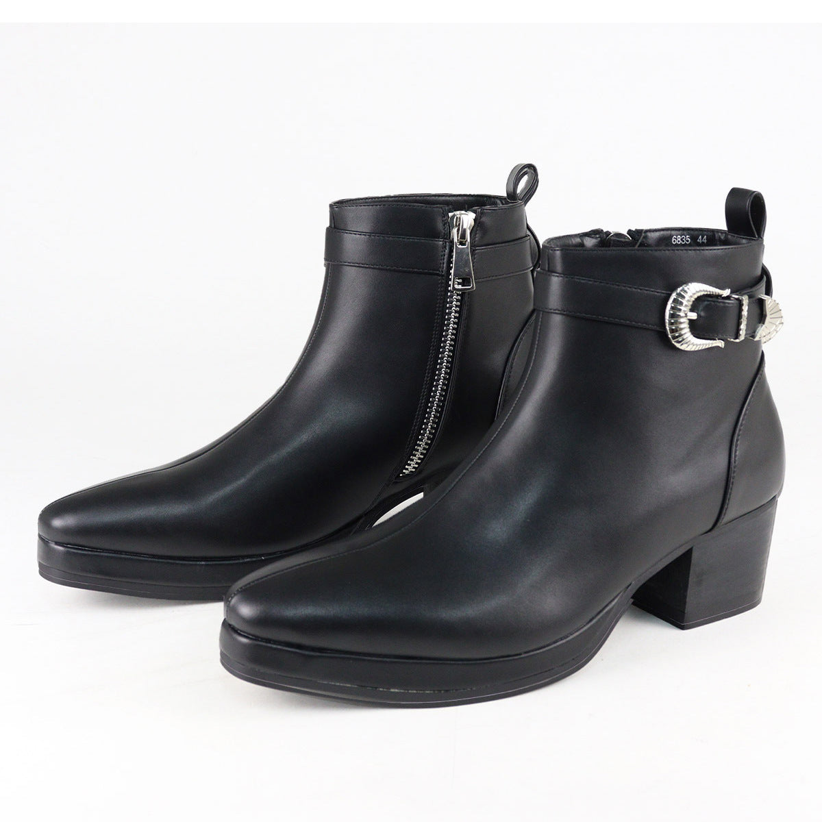 Round Toe Buckle Chelsea Boots Short British Style Waterproof Fashion