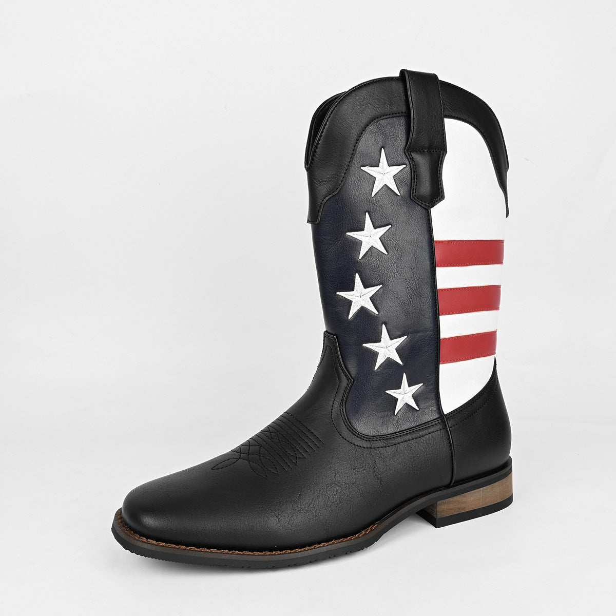 Unique Fashion Design Denim Boots with Five-Pointed Star Pull-On Men's Western Cowboy Boots