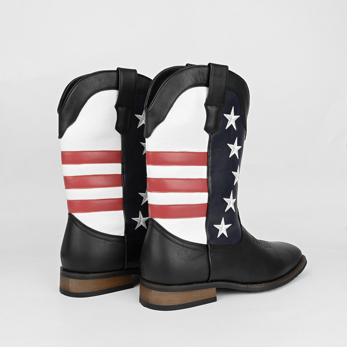 Unique Fashion Design Denim Boots with Five-Pointed Star Pull-On Men's Western Cowboy Boots