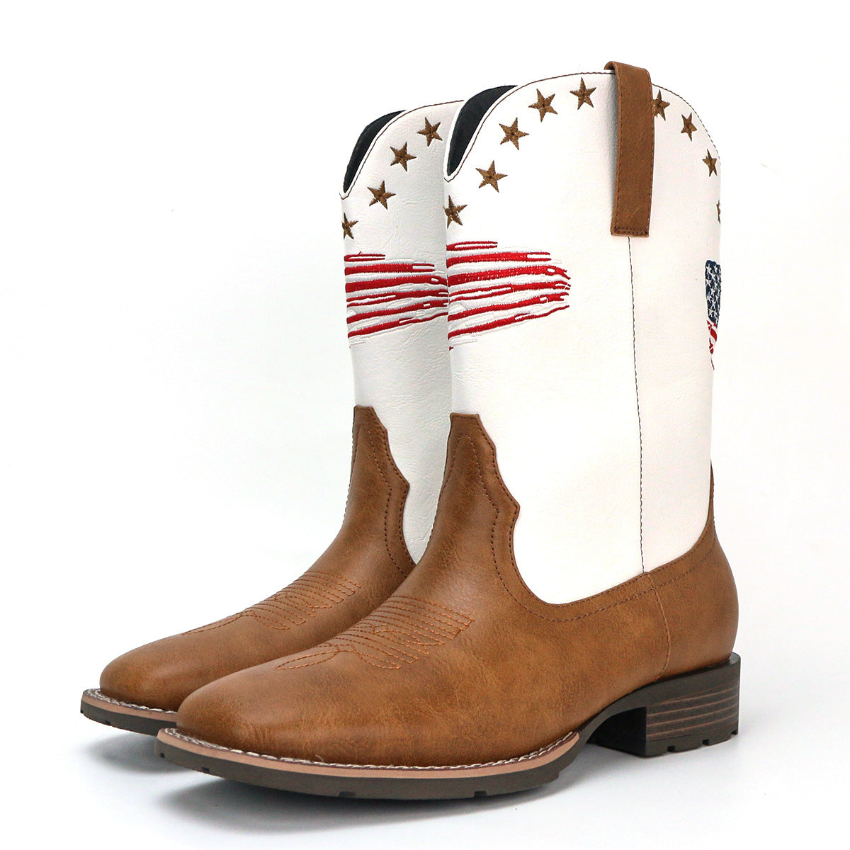 Men's Comfortable Square Toe Versatile Slip-On Outdoor Cowboy Boots