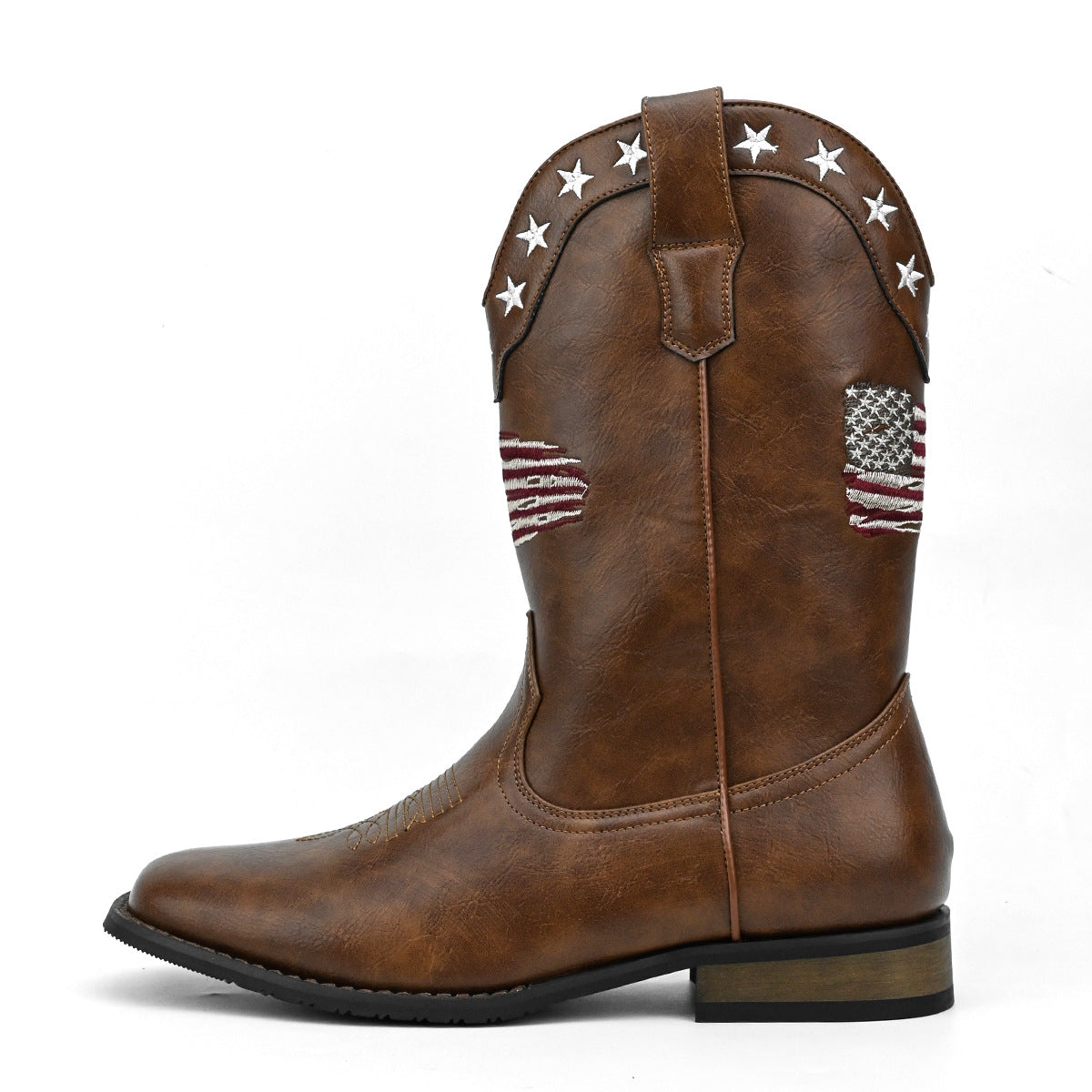 Unique Fashion Design Denim Boots with Five-Pointed Star Pull-On Men's Western Cowboy Boots