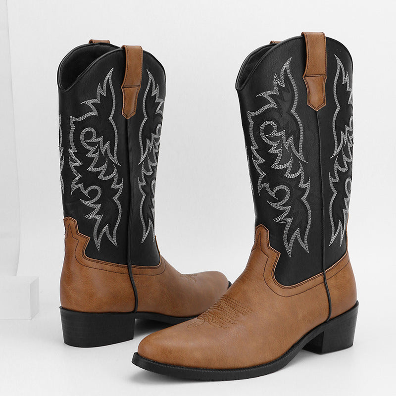 2023Men's Embroidered Retro High Tube Multicolor Pointed Toe Western Cowboy Boots