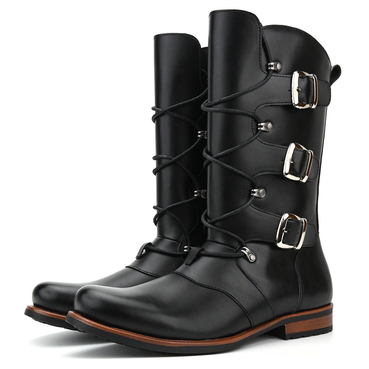 retro British Style Men Boots Casual Metal Buckle Side Zipper Cowboy Boots