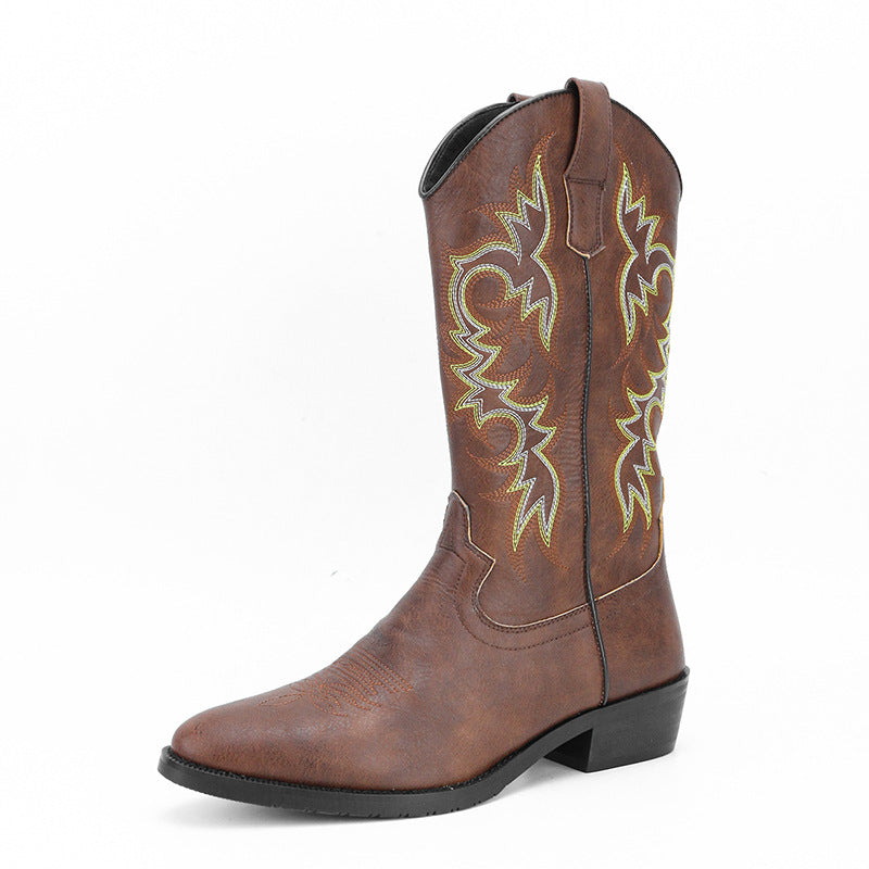 2023Men's Embroidered Retro High Tube Multicolor Pointed Toe Western Cowboy Boots