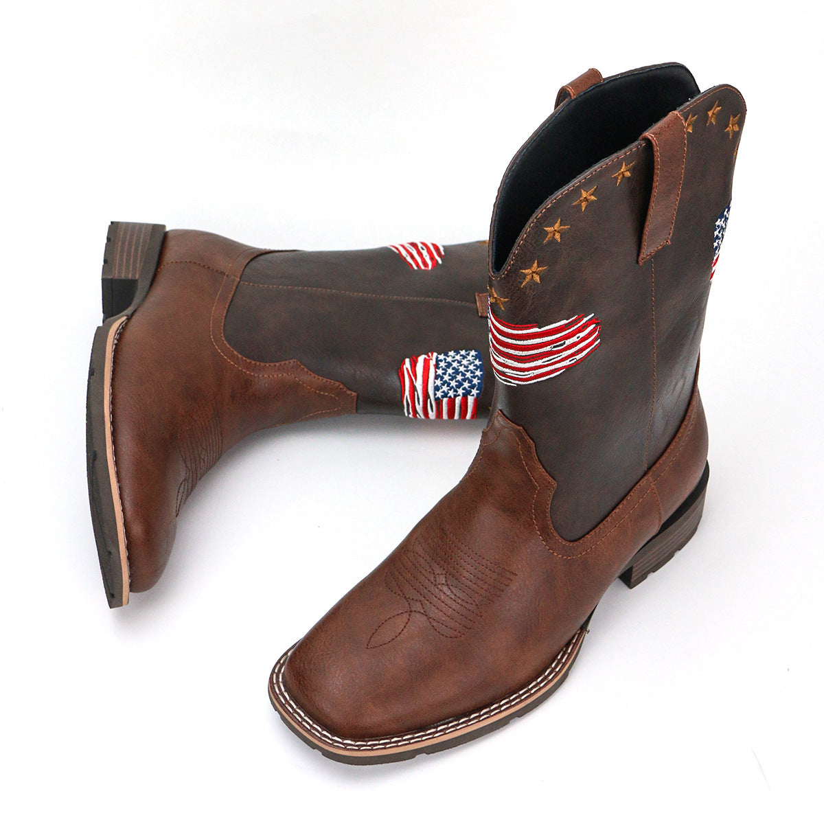 Men's Comfortable Square Toe Versatile Slip-On Outdoor Cowboy Boots