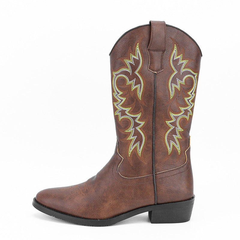 2023Men's Embroidered Retro High Tube Multicolor Pointed Toe Western Cowboy Boots