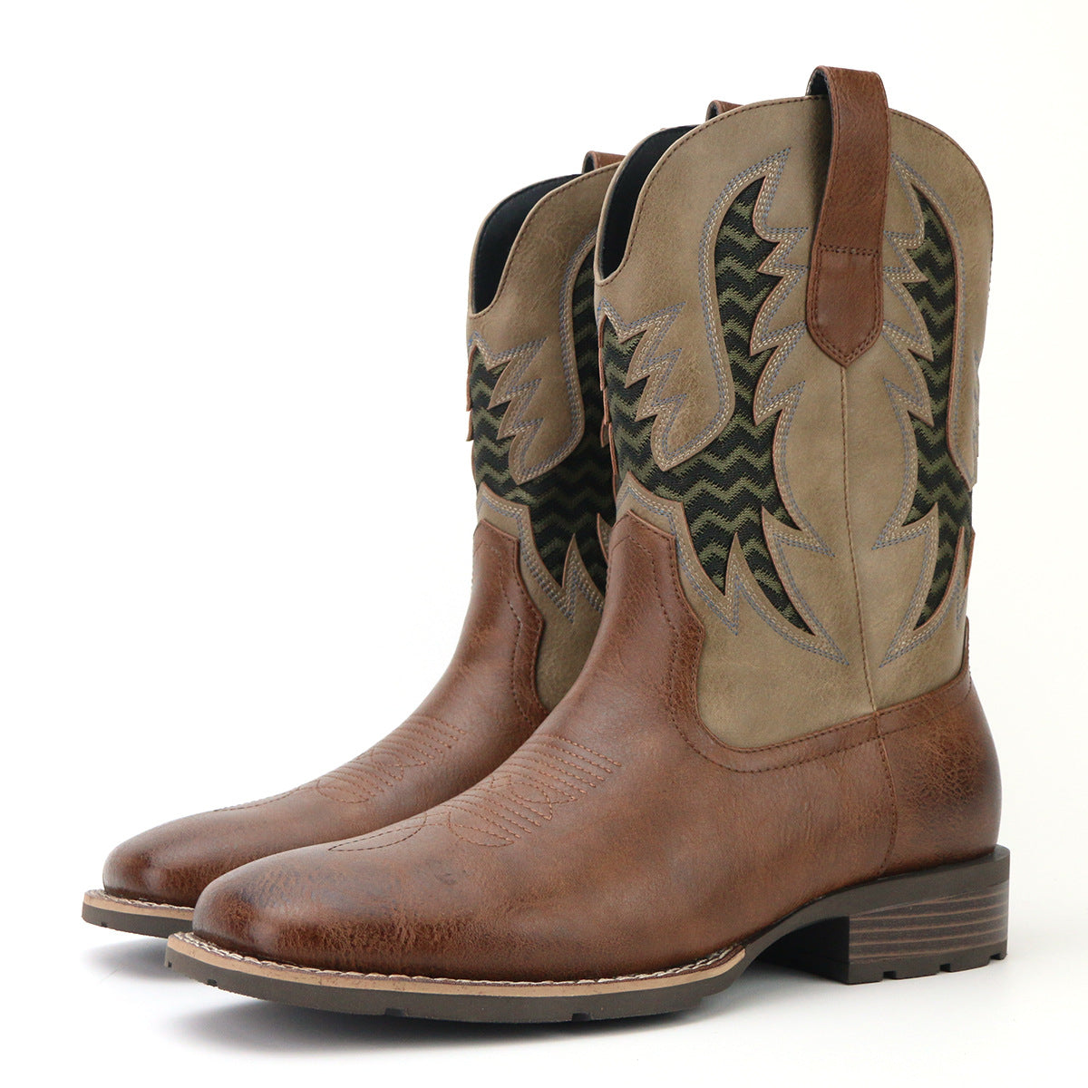 Men's Vintage Embroidery Hollow Personality Fashion Cowboy Boot Striped Embroidery Knee-High Boots
