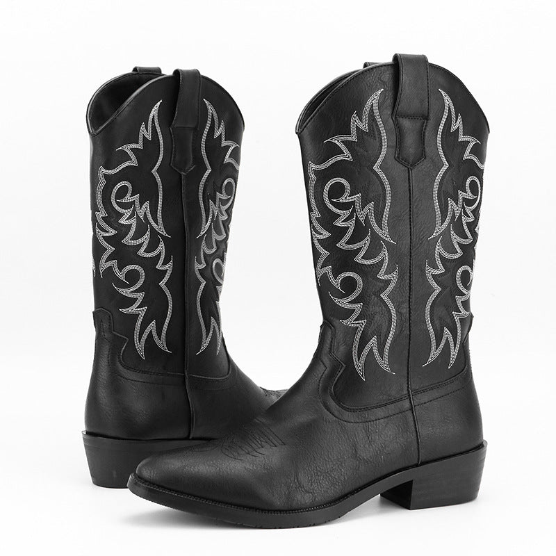 2023Men's Embroidered Retro High Tube Multicolor Pointed Toe Western Cowboy Boots