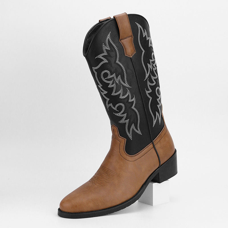 2023Men's Embroidered Retro High Tube Multicolor Pointed Toe Western Cowboy Boots