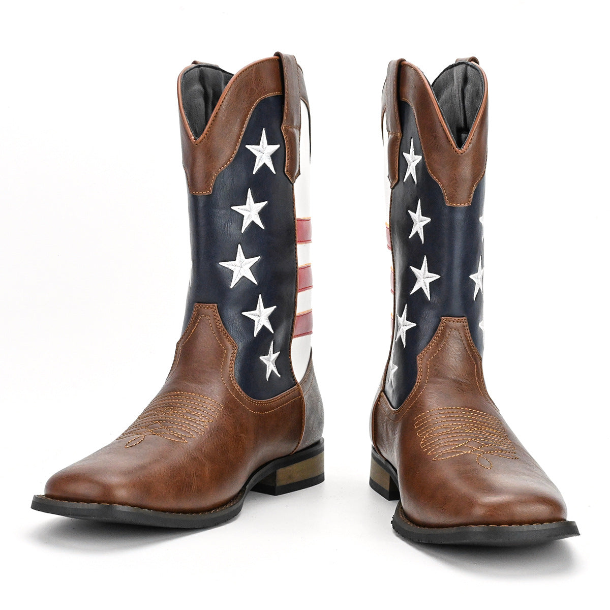 Unique Fashion Design Denim Boots with Five-Pointed Star Pull-On Men's Western Cowboy Boots