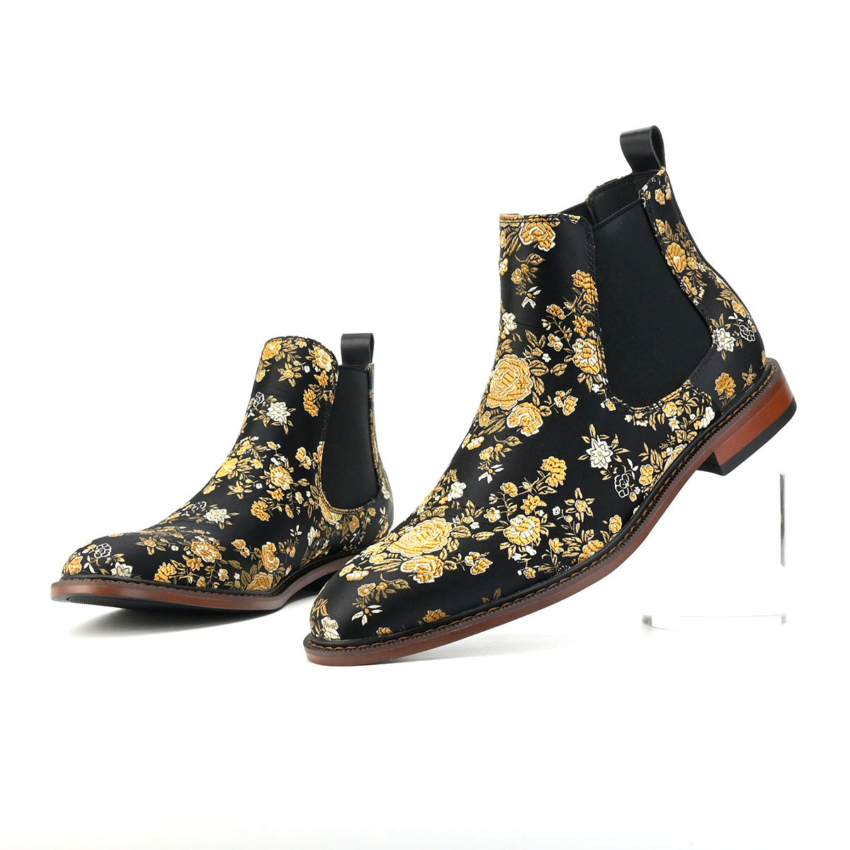 Vintage Embroidered Floral Chelsea Boots Men Ankle Boots