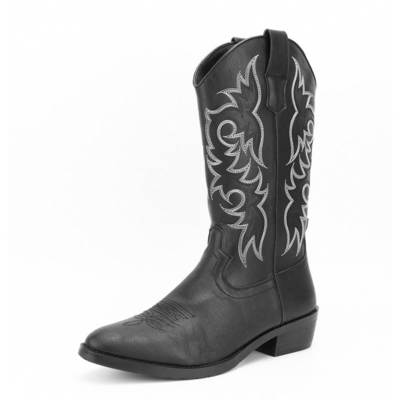 2023Men's Embroidered Retro High Tube Multicolor Pointed Toe Western Cowboy Boots