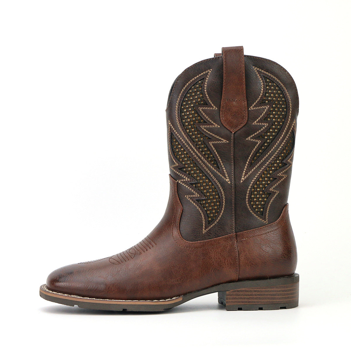 Men's Vintage Embroidery Hollow Personality Fashion Cowboy Boot Striped Embroidery Knee-High Boots