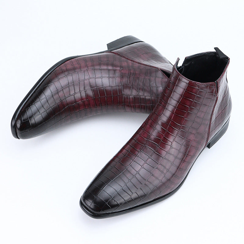 Men's Chelsea Boots Square Toe Men's Shoes Personality Wild Fashion Men's Short Boots