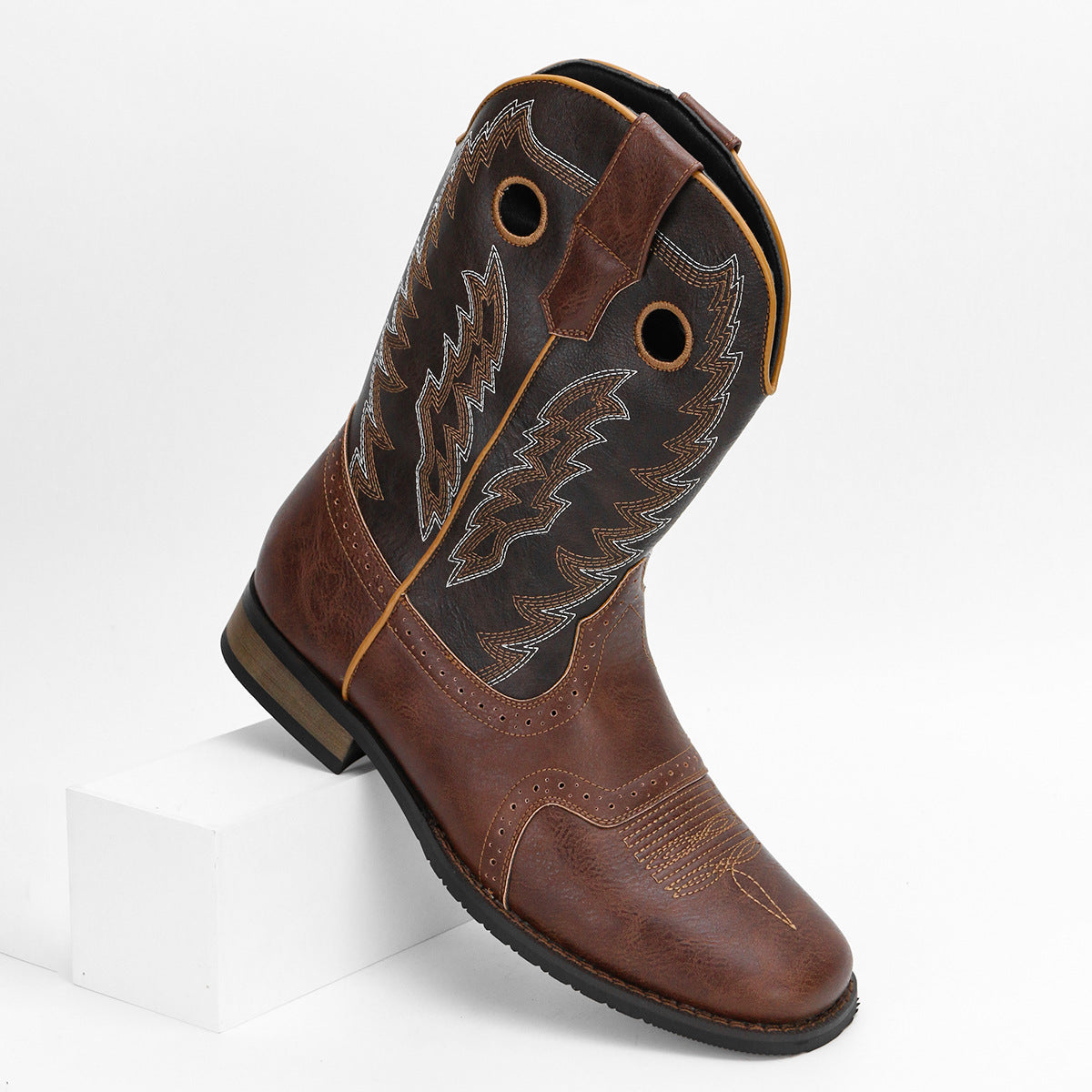 Vintage Embroidered Men's Cowboy Boots Personality Fashion Trend Western Cowboy Boots