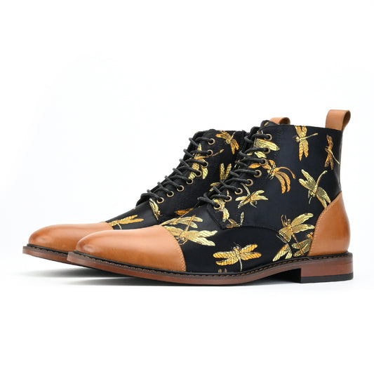 Men's retro Embroidered Animal Print Short Boots British Style Casual Men's Boots