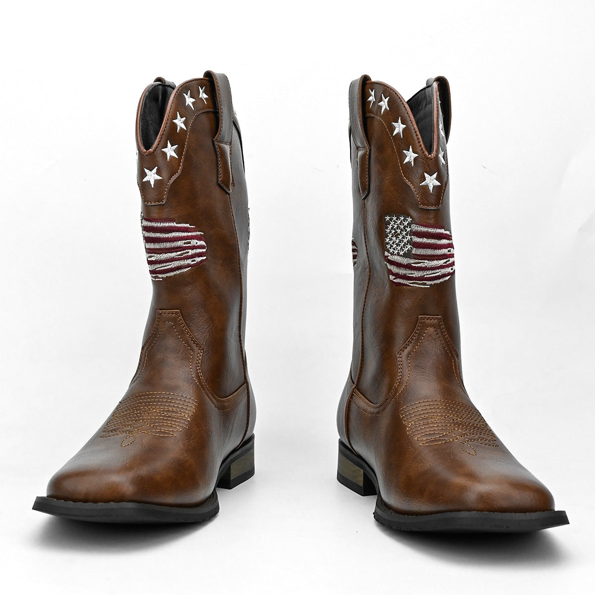 Square Toe Embroidered Vintage Straight Men's Jeans with Unique Pattern Design Western Boots