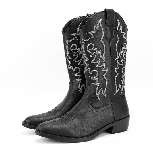 2023Men's Embroidered Retro High Tube Multicolor Pointed Toe Western Cowboy Boots