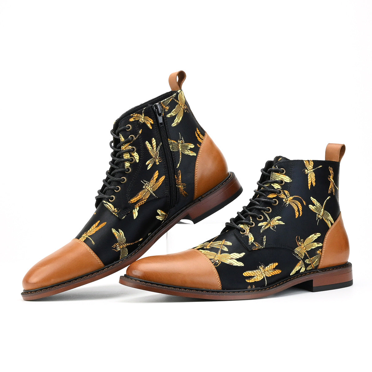 Men's retro Embroidered Animal Print Short Boots British Style Casual Men's Boots