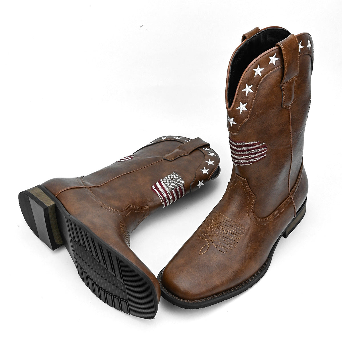 Unique Fashion Design Denim Boots with Five-Pointed Star Pull-On Men's Western Cowboy Boots