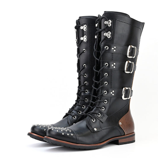 Cross-Border plus Size Popular Vintage Rivet Men's Knight Boots Motorcycle Boots Multi-Color Us Size