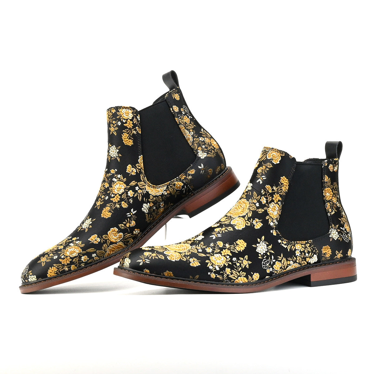 Vintage Embroidered Floral Chelsea Boots Men Ankle Boots