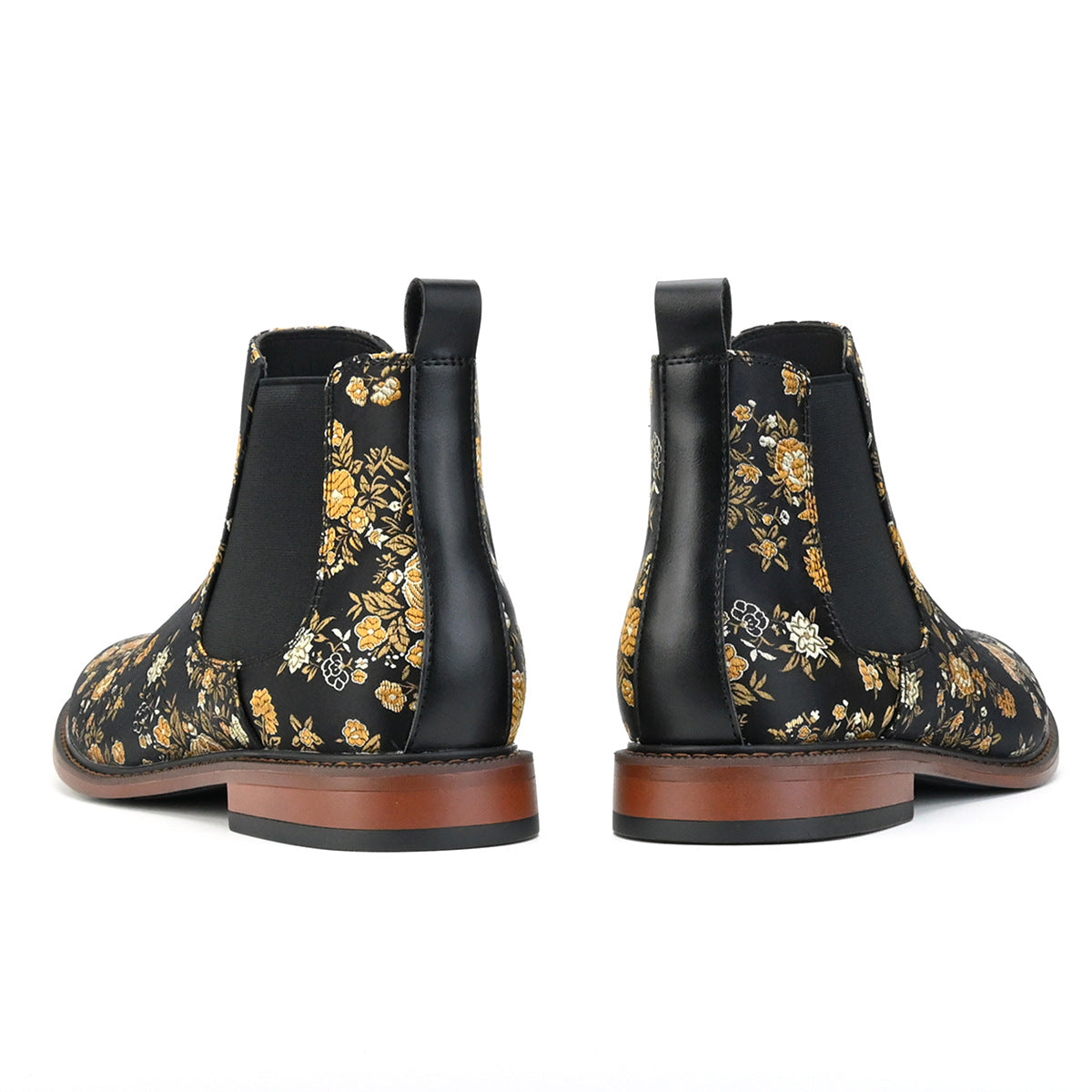 Vintage Embroidered Floral Chelsea Boots Men Ankle Boots